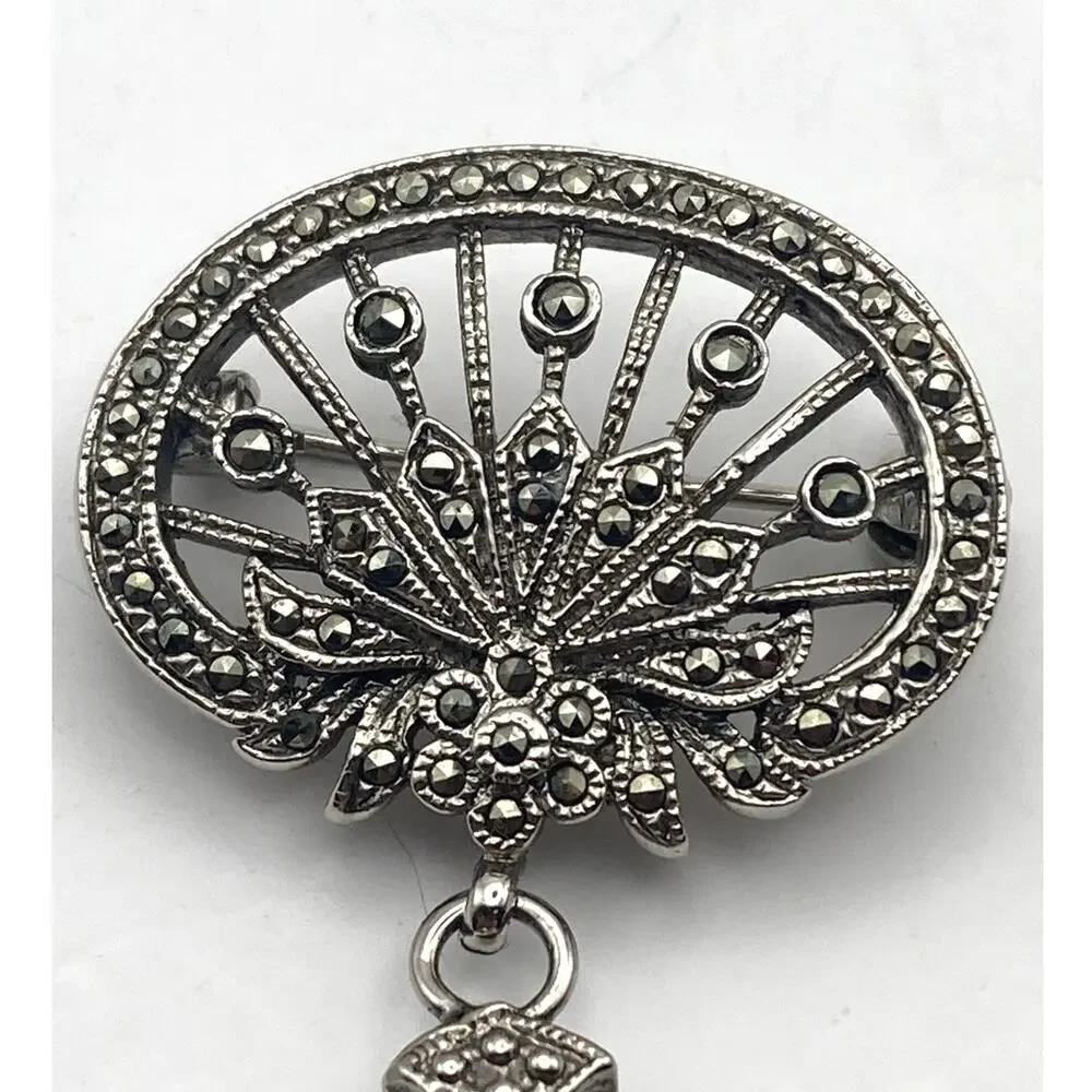 Women's Art Deco Brooch Watch Peers Hardy - New Battery - Marcasite Like Stones